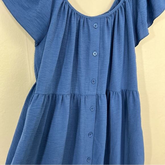 Maggy London Blue Ruffle Sleeve Scoop Neck Tiered Easy Shirtdress Midi Size 8 - Picture 5 of 16